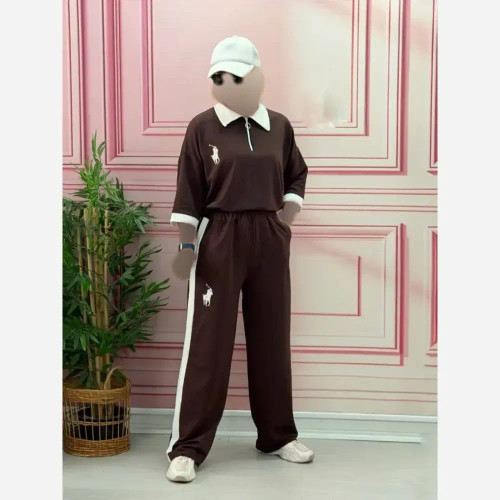 ست تیشرت شلوار مازراتی Polo رنگ موکا فری سایز
