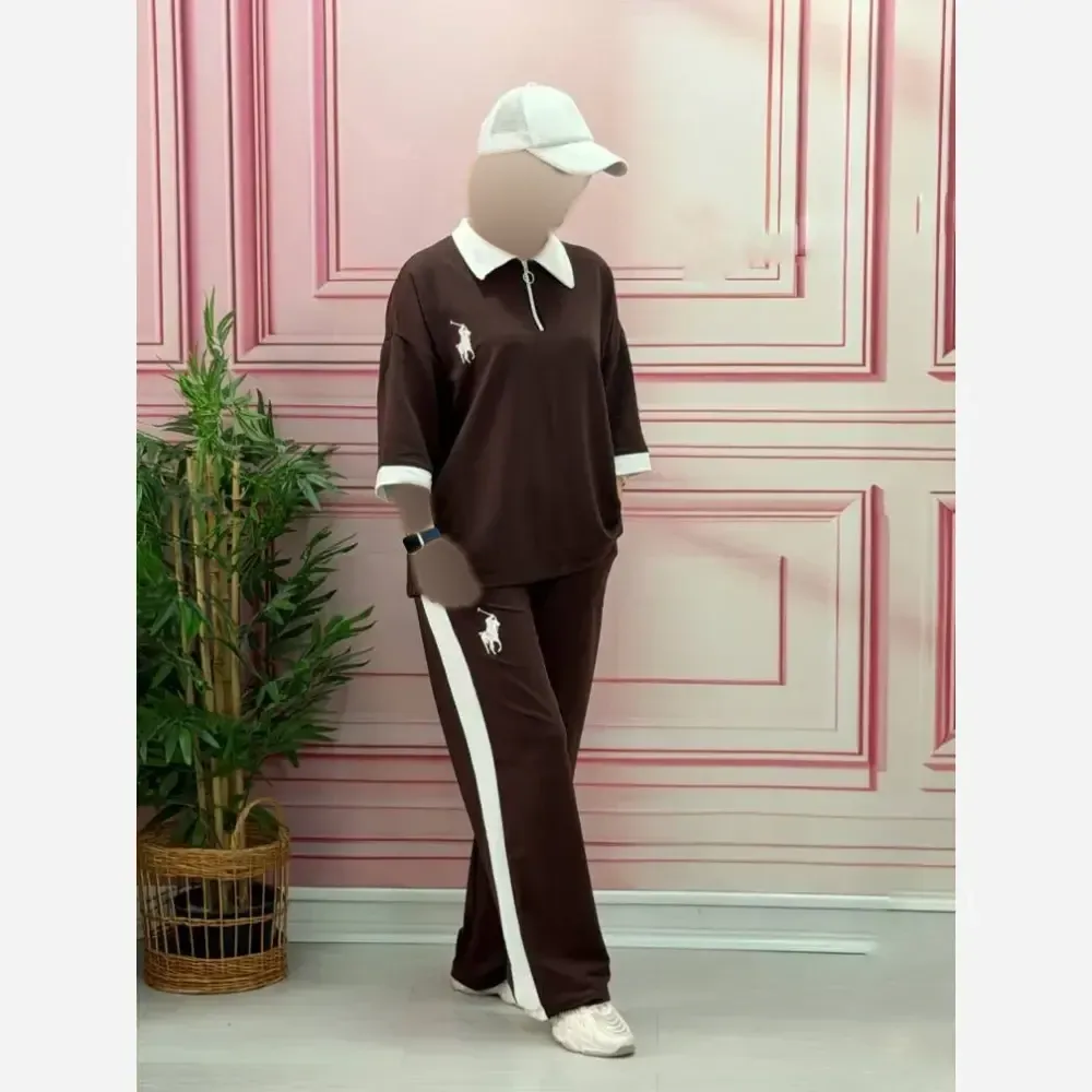 ست تیشرت شلوار مازراتی Polo رنگ موکا فری سایز