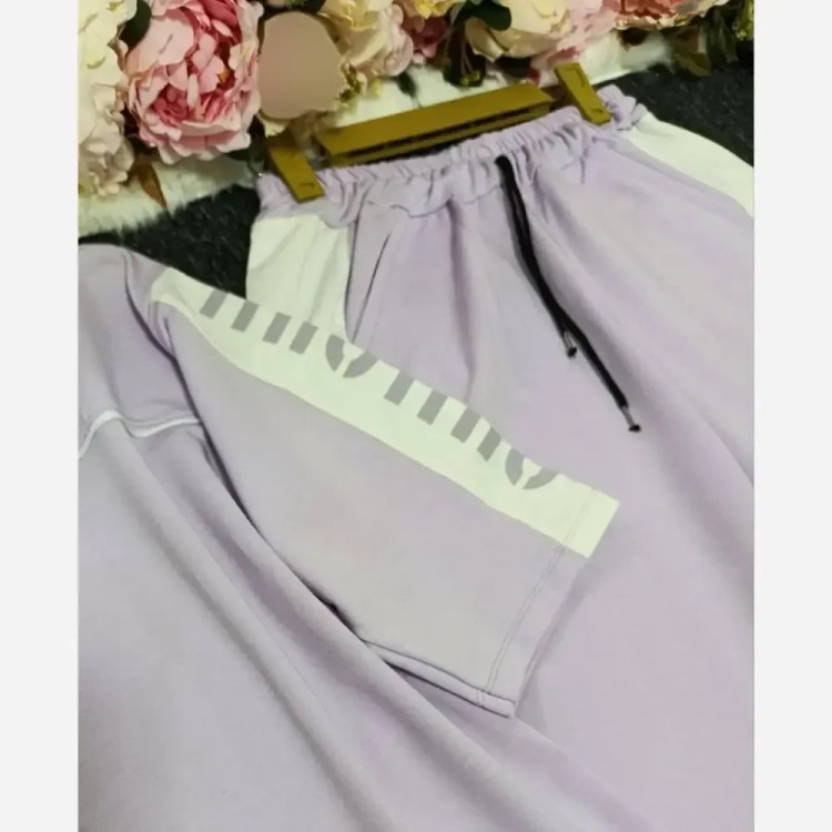 ست تیشرت شلوار گلکسی پنبه درجه یک رنگ یاسی فری سایز