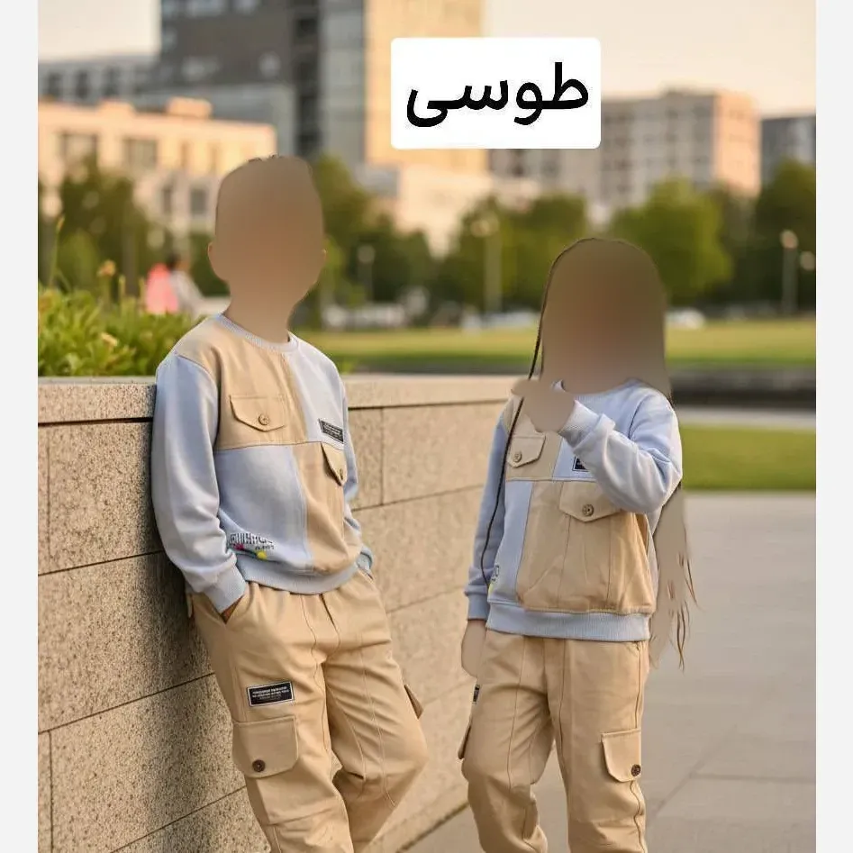 ست بلوز و شلوار بچگانه خواهر برادری پنبه دورس و کتان طوسی سایز 40 و 45