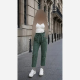 شلوار مام استایل زنانه کمر هویجی کتان کش سبز سایز 40 تا 48