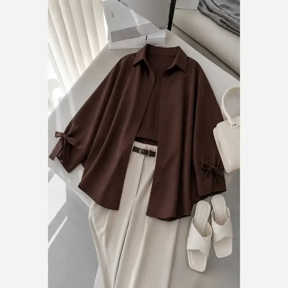 شومیز گره ای نیکی پری خنک و سبک فری سایز 38 تا 48