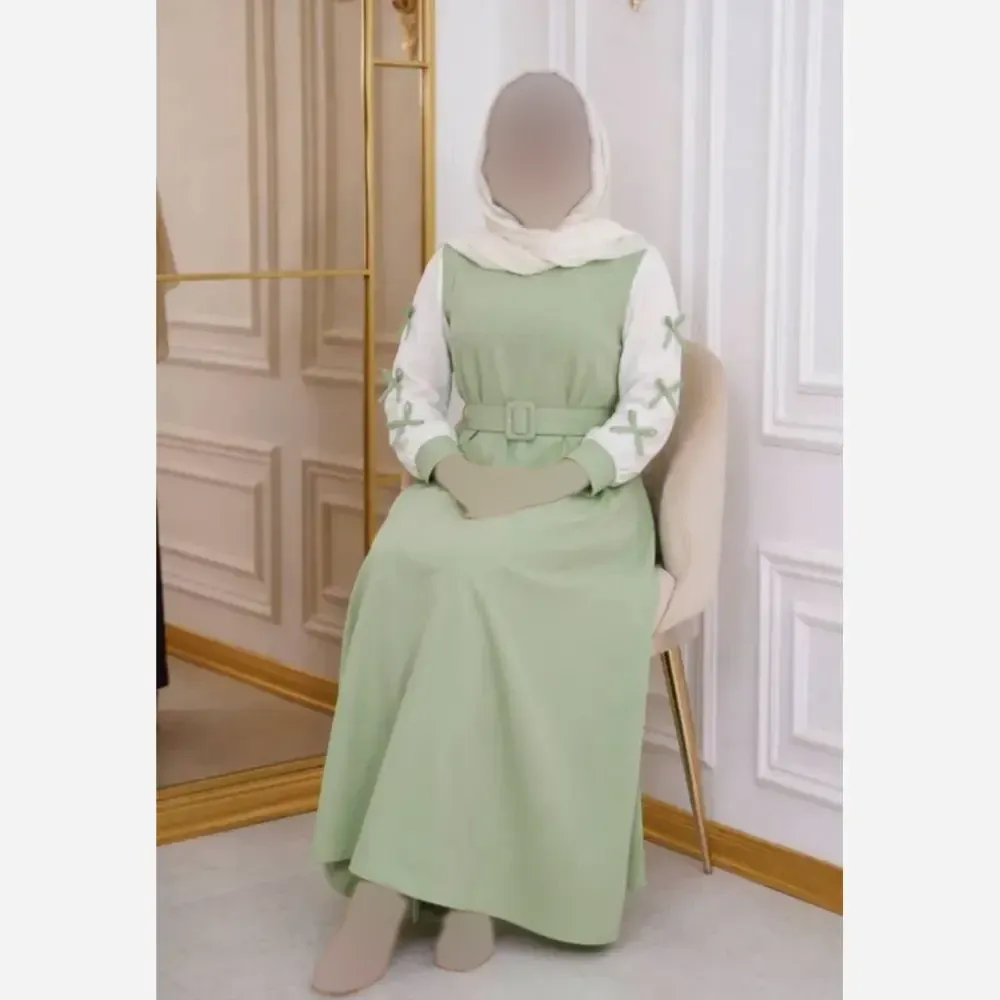 پیراهن بلند زنانه مدل نورا جنس مازراتی کمربند دار سایز فری سایز تا 46