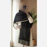 شال بافت مشکی زنانه طرح سه بعدی ابعاد 180 در 51 سانتی متر