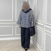 ست شومیز بوگاتی و شلوار مازراتی سرمه ای مشکی نسکافه ای سایز یک و دو