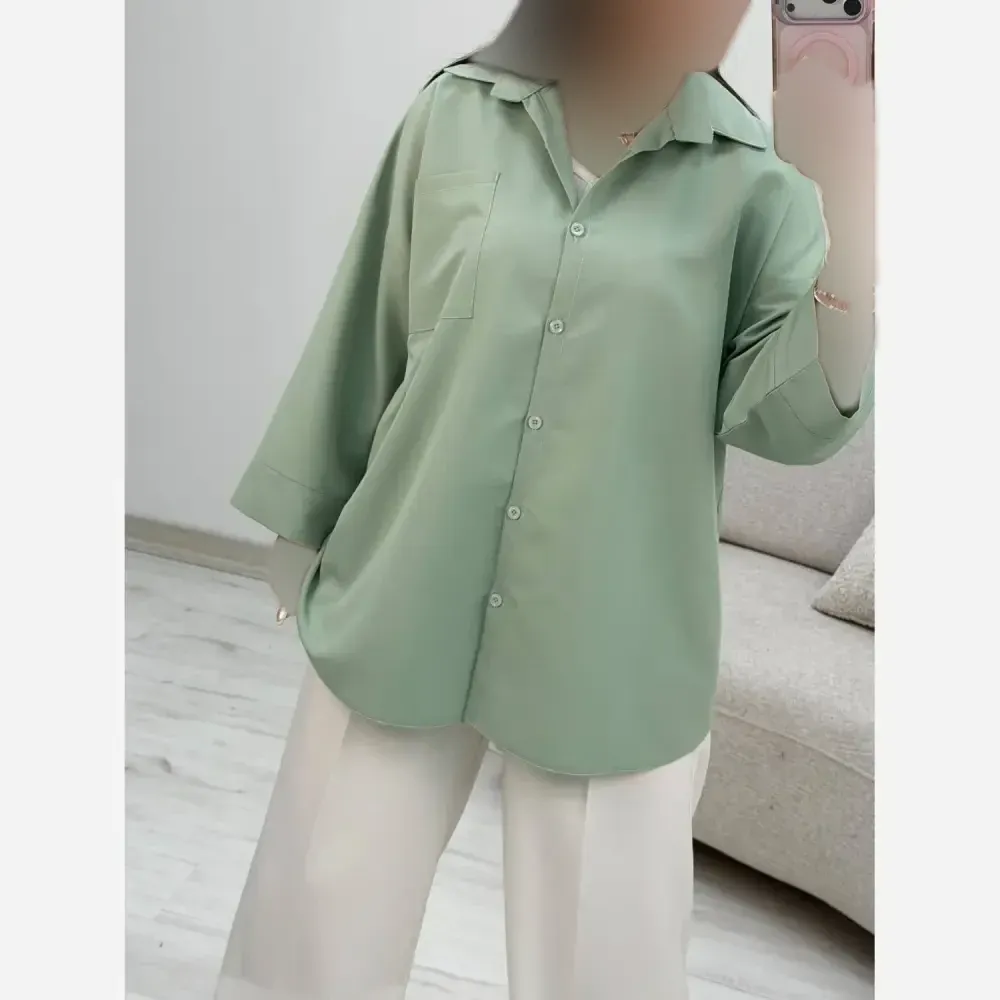 شومیز تک جیب ترمه جنس پری درجه یک خنک فری سایز