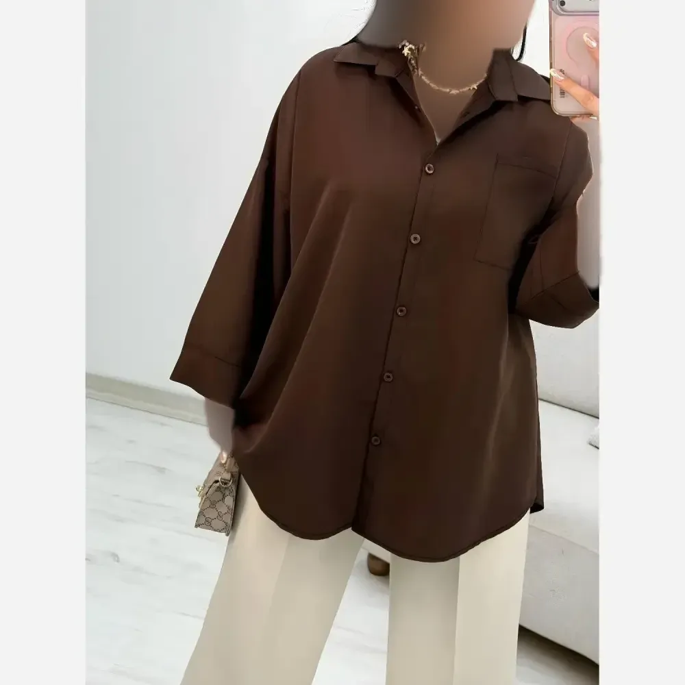 شومیز تک جیب ترمه جنس پری درجه یک خنک فری سایز