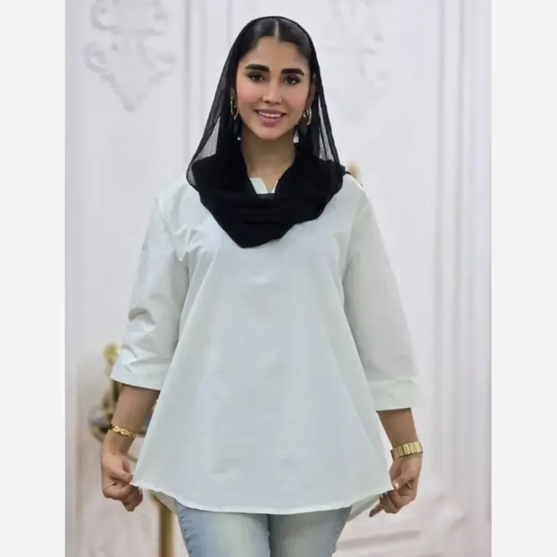 شومیز نخی ساده و دیپلمات یقه کوبایی فری سایز زنانه