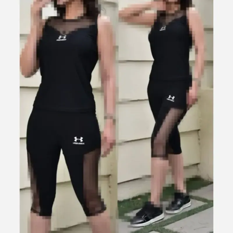 ست ورزشی زنانه مدل فندی جنس فلامنت و تورکش مناسب سایز 38 تا 46 رنگ مشکی
