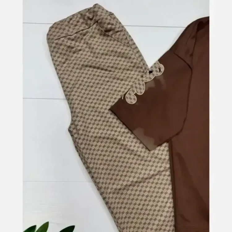 ست لویی زنانه پنبه گلکسی رنگ شکلاتی و کرم نسکافه ای سایز فری 38 تا 46
