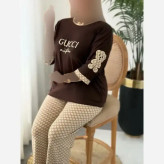 ست لویی زنانه پنبه گلکسی رنگ شکلاتی و کرم نسکافه ای سایز فری 38 تا 46