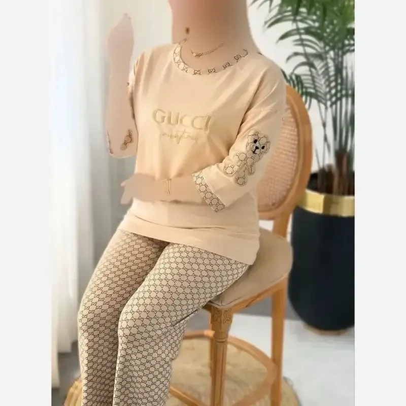 ست لویی زنانه پنبه گلکسی رنگ شکلاتی و کرم نسکافه ای سایز فری 38 تا 46