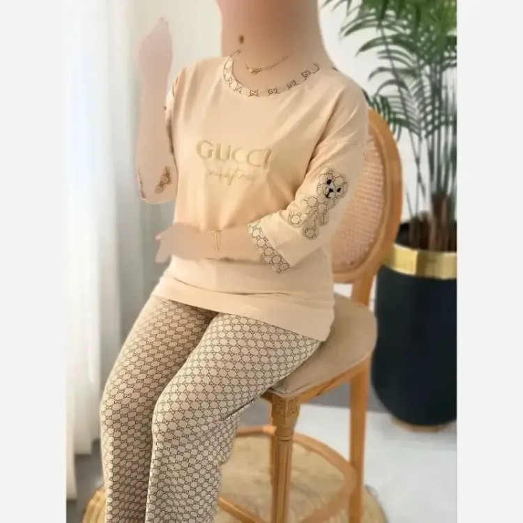ست لویی زنانه پنبه گلکسی رنگ شکلاتی و کرم نسکافه ای سایز فری 38 تا 46