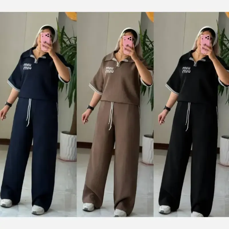 ست پولوشرت و شلوار زنانه جنس کارتیر پلاس فری سایز رنگ بندی متنوع