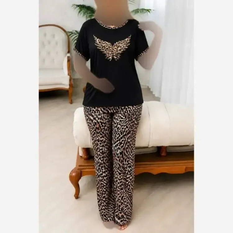 ست تیشرت و شلوار زنانه اسپان کشی مدل میشل سایز بزرگ مناسب منزل و باشگاه