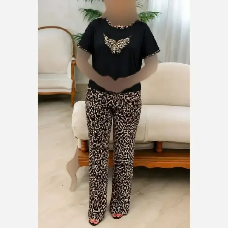 ست تیشرت و شلوار زنانه اسپان کشی مدل میشل سایز بزرگ مناسب منزل و باشگاه